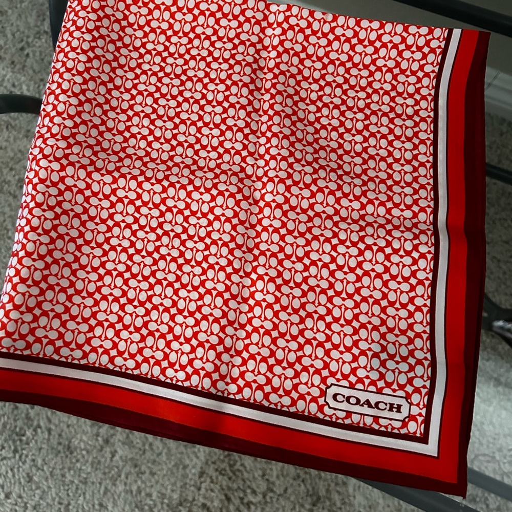 Coach Square Neck Scarf Orange and White
